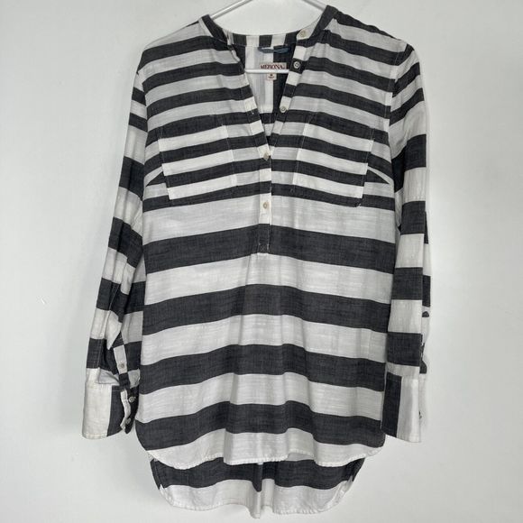 Merona Striped Tunic Top 100% Cotton Dark Gray & White Medium - Picture 9 of 11